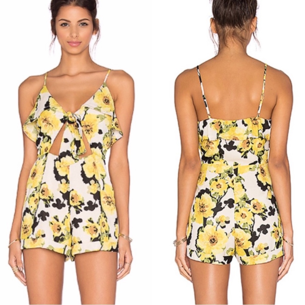 J.O.A. Floral Cut Out Romper in Yellow Multi